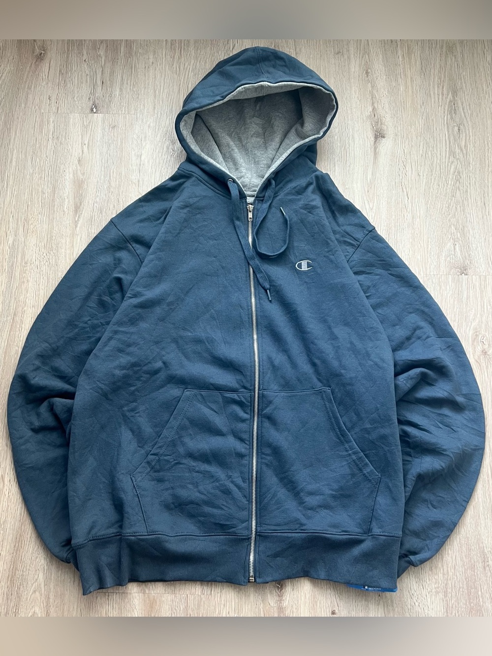 Vintage Y2K Champion Authentic ECO Full Zip Hoodie Mens M Navy Blue Distressed